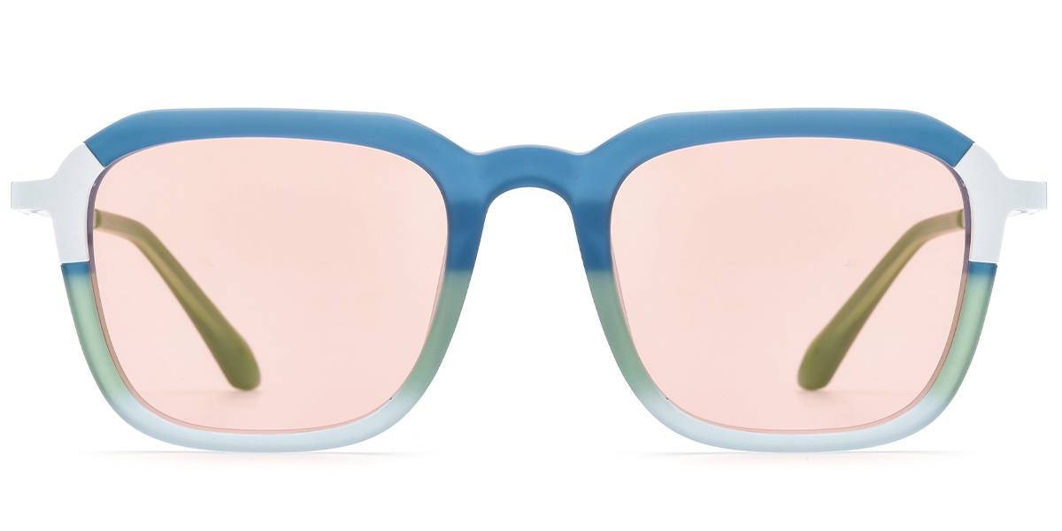 Acetate & Titanium Square Sunglasses pattern-green+rose_polarized