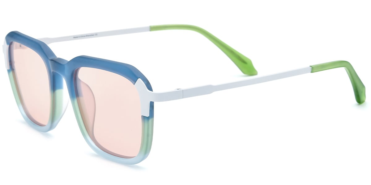 Acetate & Titanium Square Sunglasses pattern-green+rose_polarized