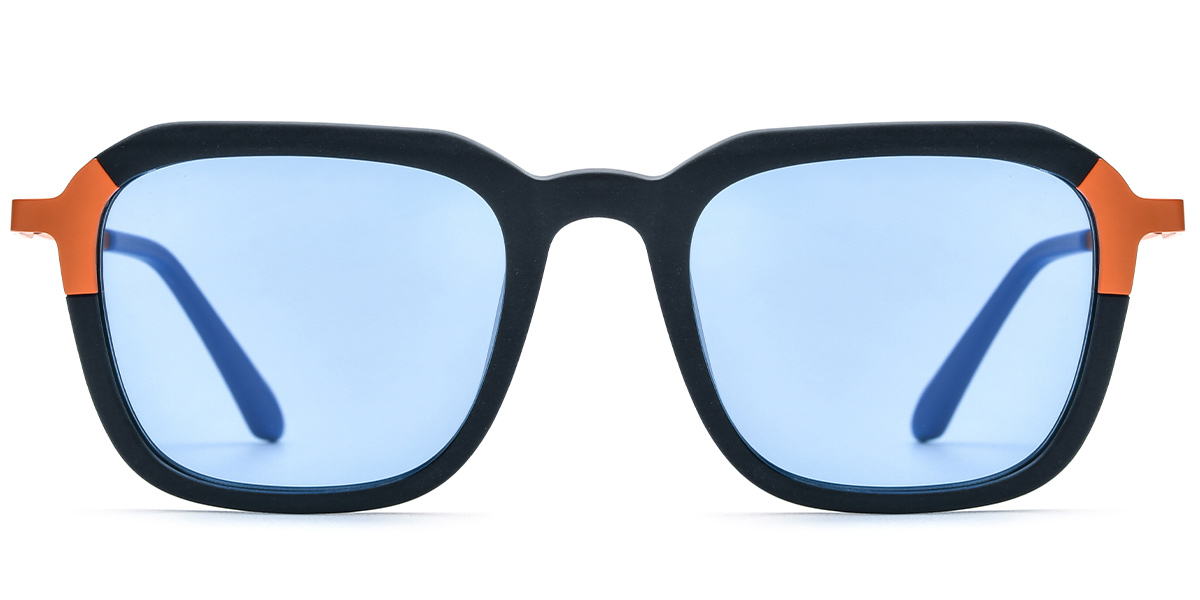 Acetate & Titanium Square Sunglasses pattern-black+light_blue_polarized