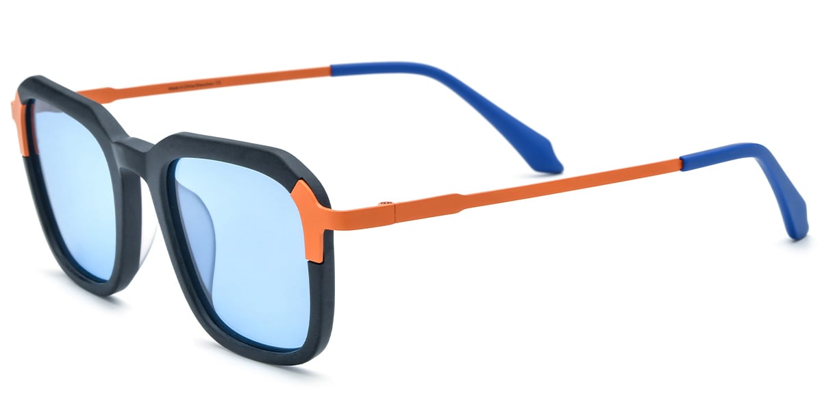 Acetate & Titanium Square Sunglasses pattern-black+light_blue_polarized