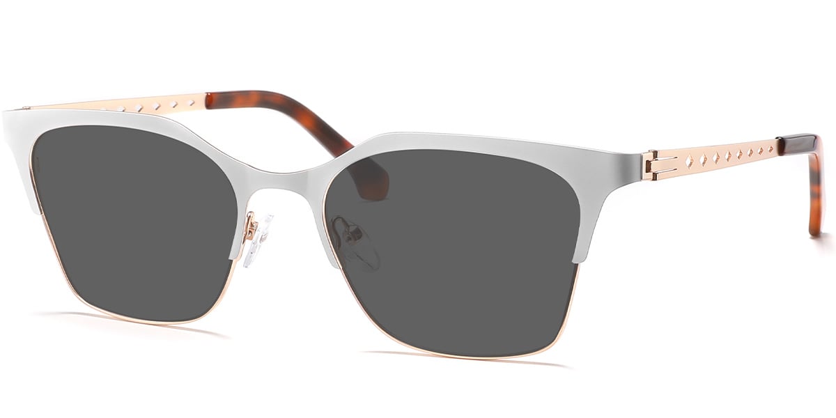 Square Sunglasses silver-white+dark_grey_polarized