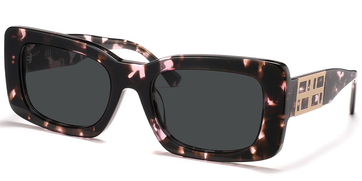 Acetate Rectangle Sunglasses pattern-pink+dark_grey_polarized