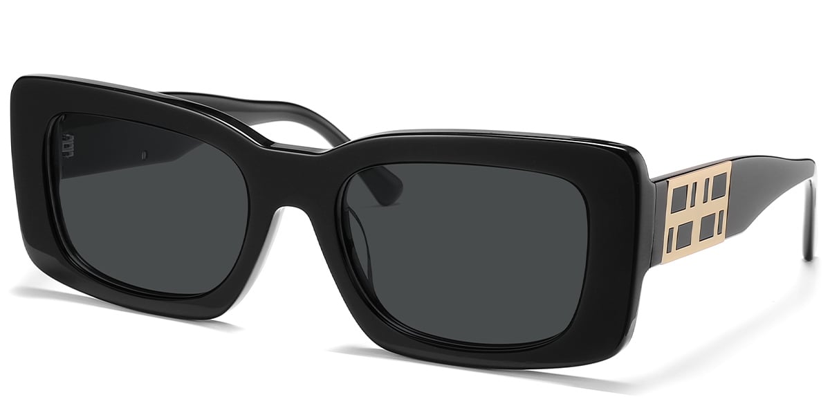 Acetate Rectangle Sunglasses black+dark_grey_polarized