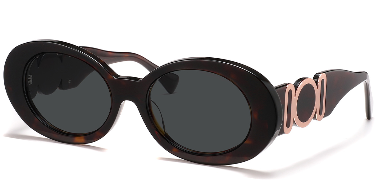 Acetate Oval Sunglasses tortoiseshell+dark_grey_polarized