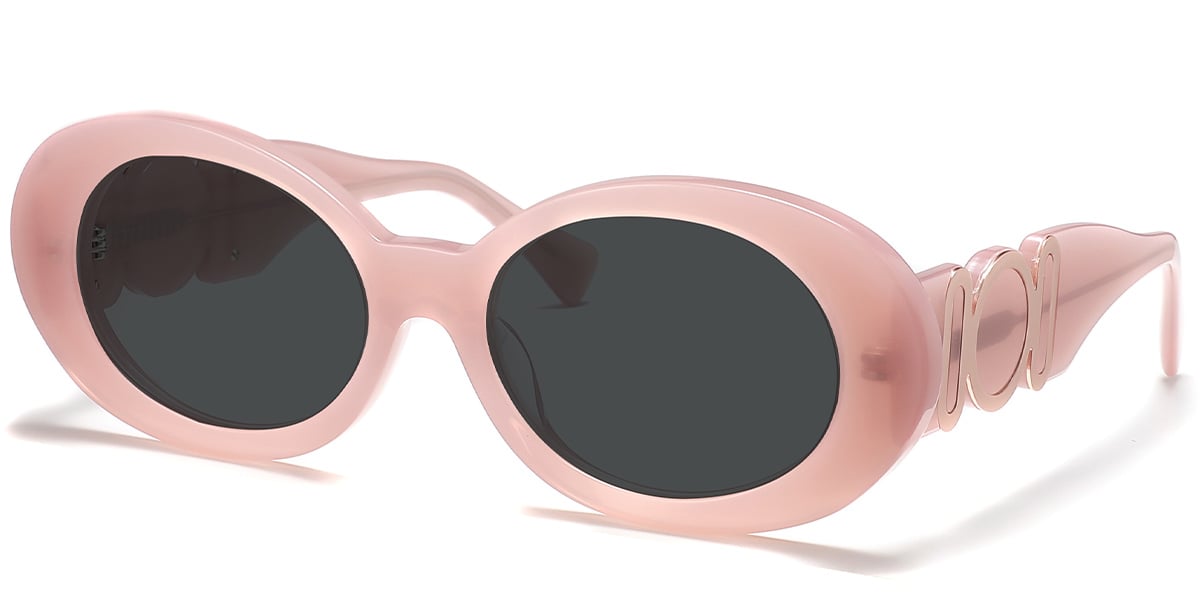Acetate Oval Sunglasses pink+dark_grey_polarized