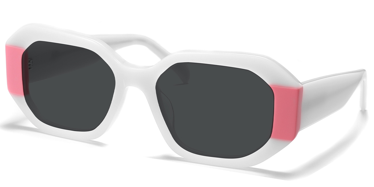 Acetate Rectangle Sunglasses pattern-white+dark_grey_polarized
