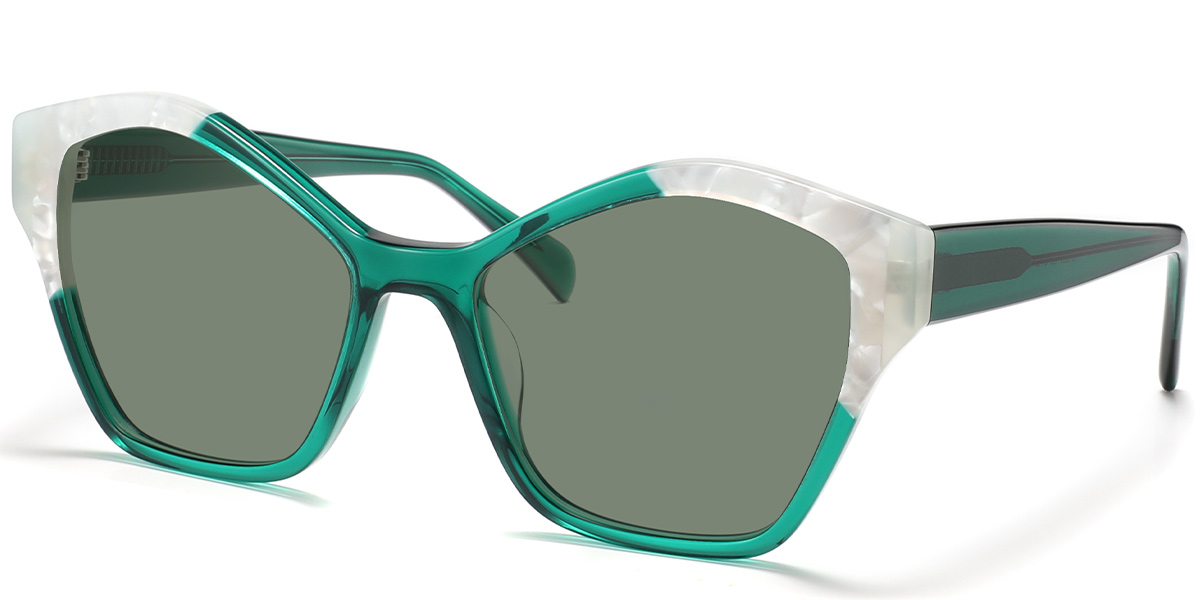 Acetate Geometric Sunglasses pattern-green+green_polarized