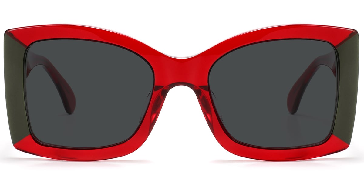 Acetate Square Sunglasses pattern-red+dark_grey_polarized