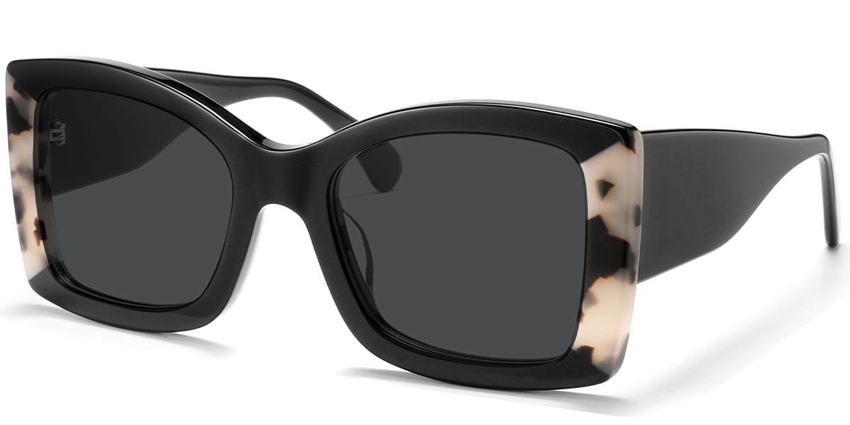 Acetate Square Sunglasses pattern-black+dark_grey_polarized