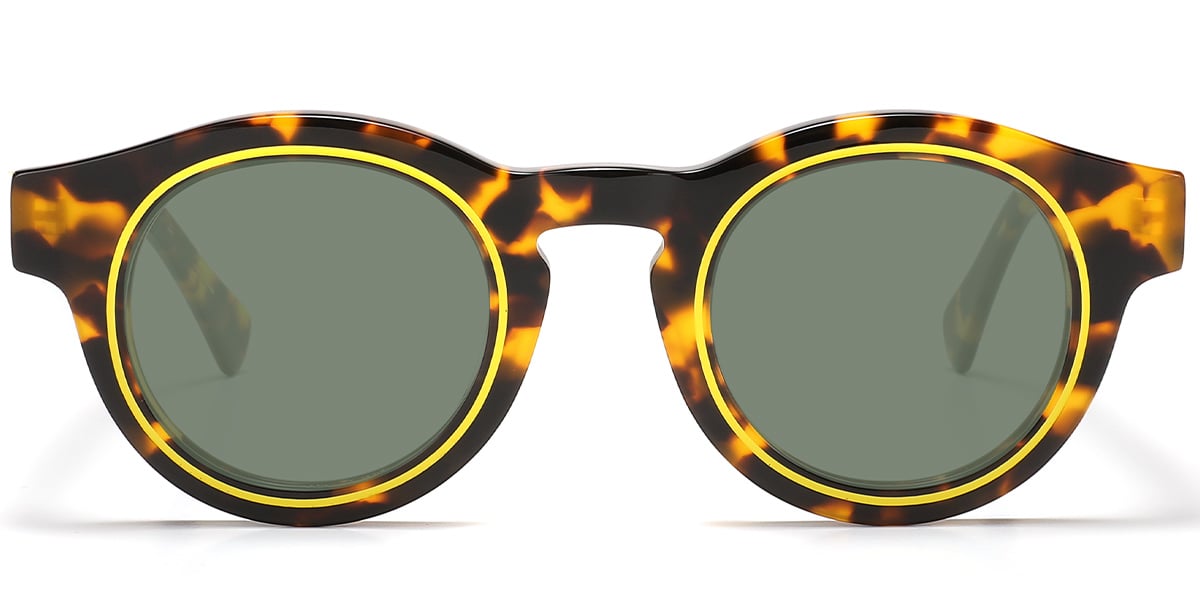 Acetate Round Sunglasses tortoiseshell+dark_green_polarized