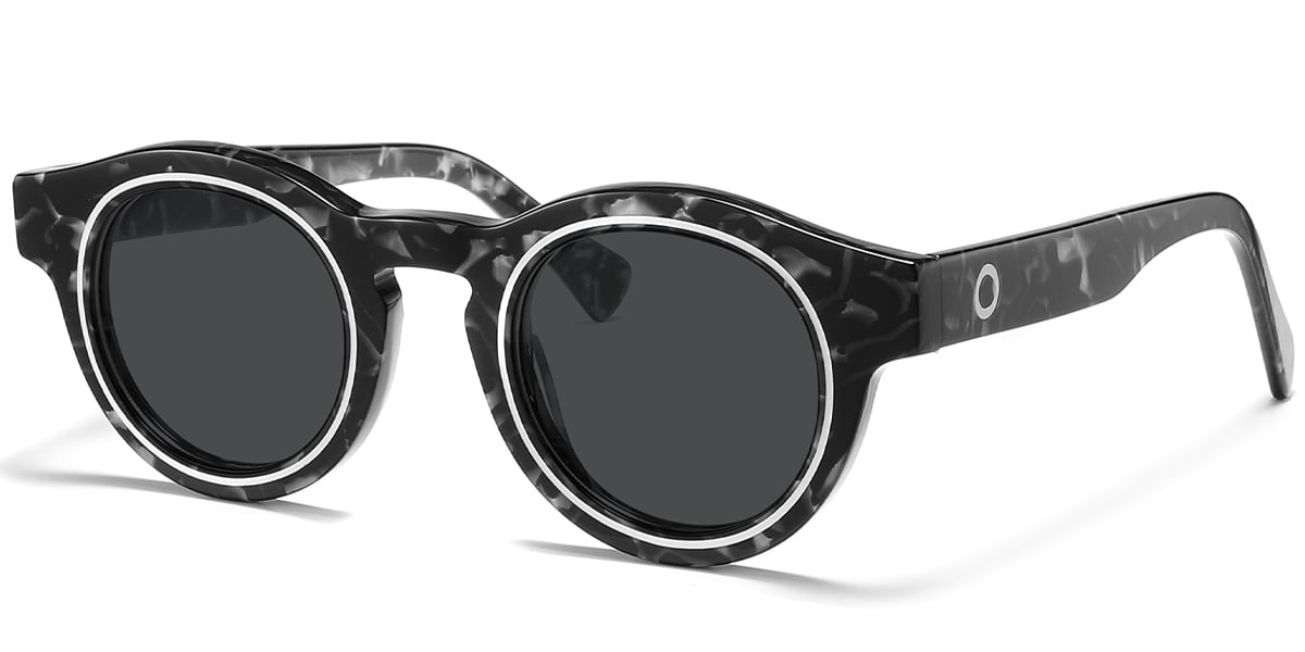 Acetate Round Sunglasses pattern-black+dark_grey_polarized