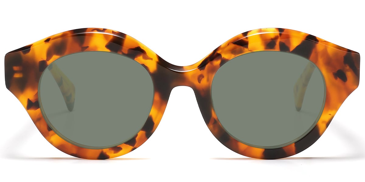 Acetate Round Geometric Sunglasses tortoiseshell+dark_green_polarized
