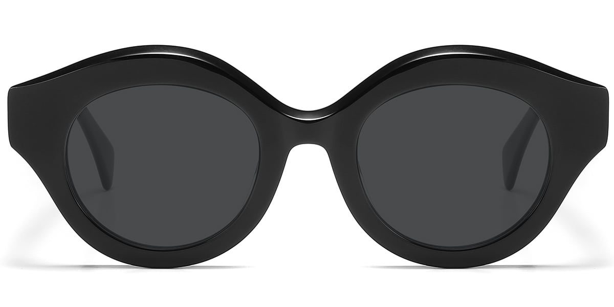 Acetate Round Geometric Sunglasses black+dark_grey_polarized