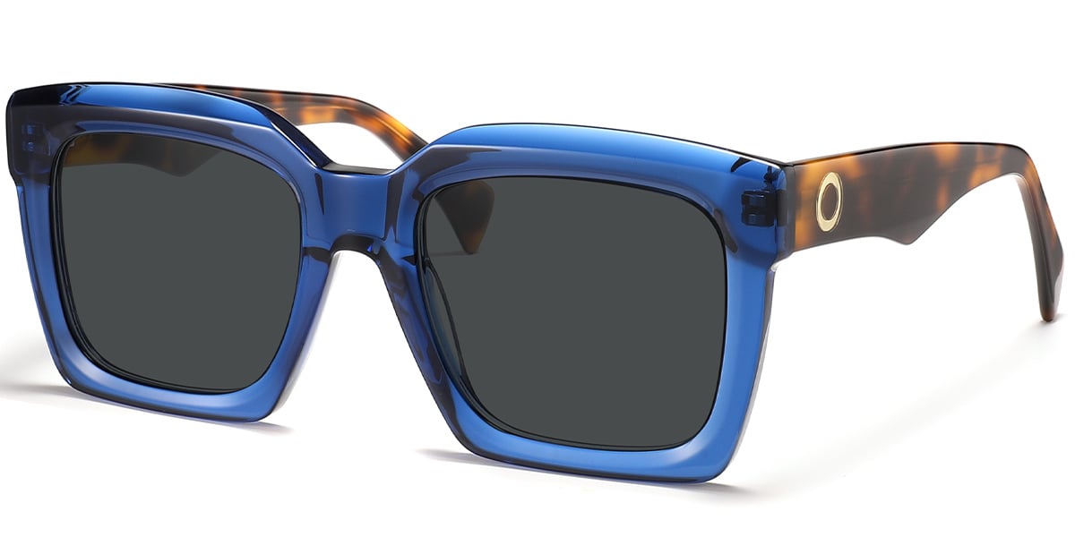 Acetate Square Sunglasses translucent-blue+dark_grey_polarized