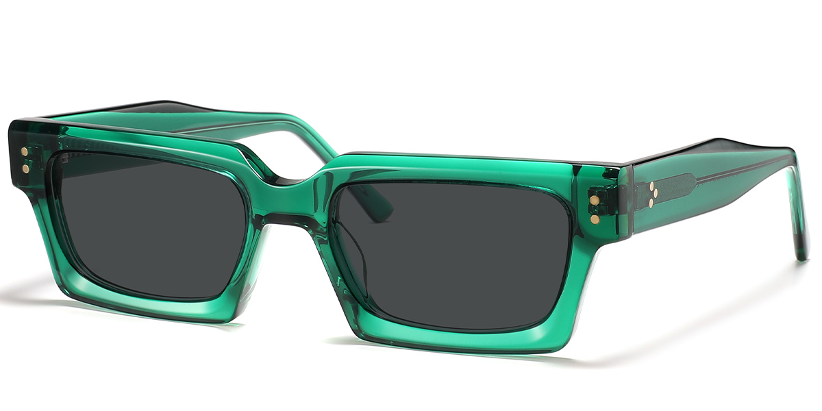 Acetate Rectangle Sunglasses translucent-green+dark_grey_polarized