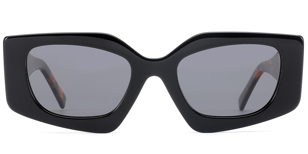 Acetate Rectangle Sunglasses tortoiseshell-black+dark_grey_polarized