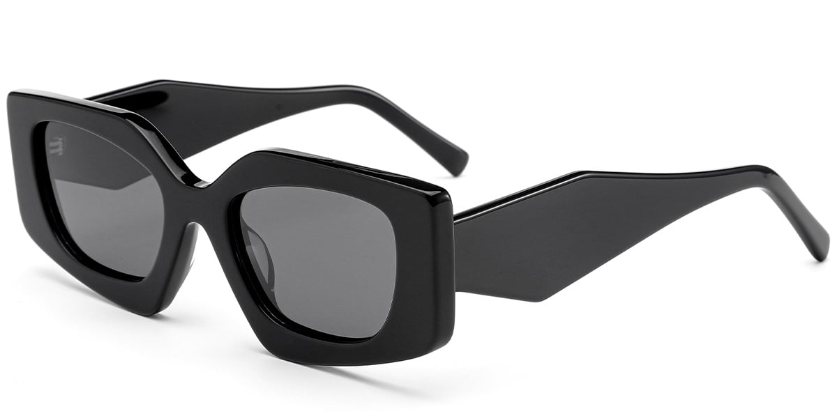 Acetate Rectangle Sunglasses black+dark_grey_polarized