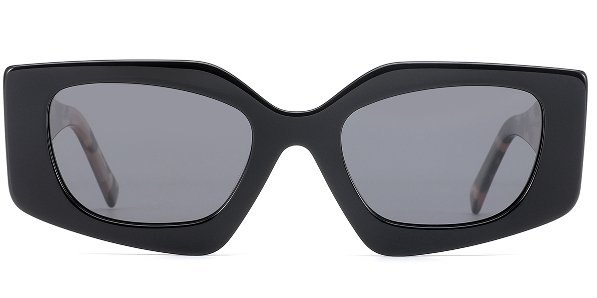 Acetate Rectangle Sunglasses bright_black+dark_grey_polarized