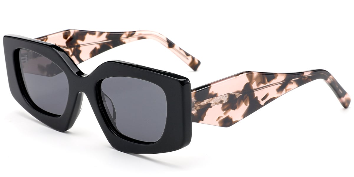 Acetate Rectangle Sunglasses bright_black+dark_grey_polarized