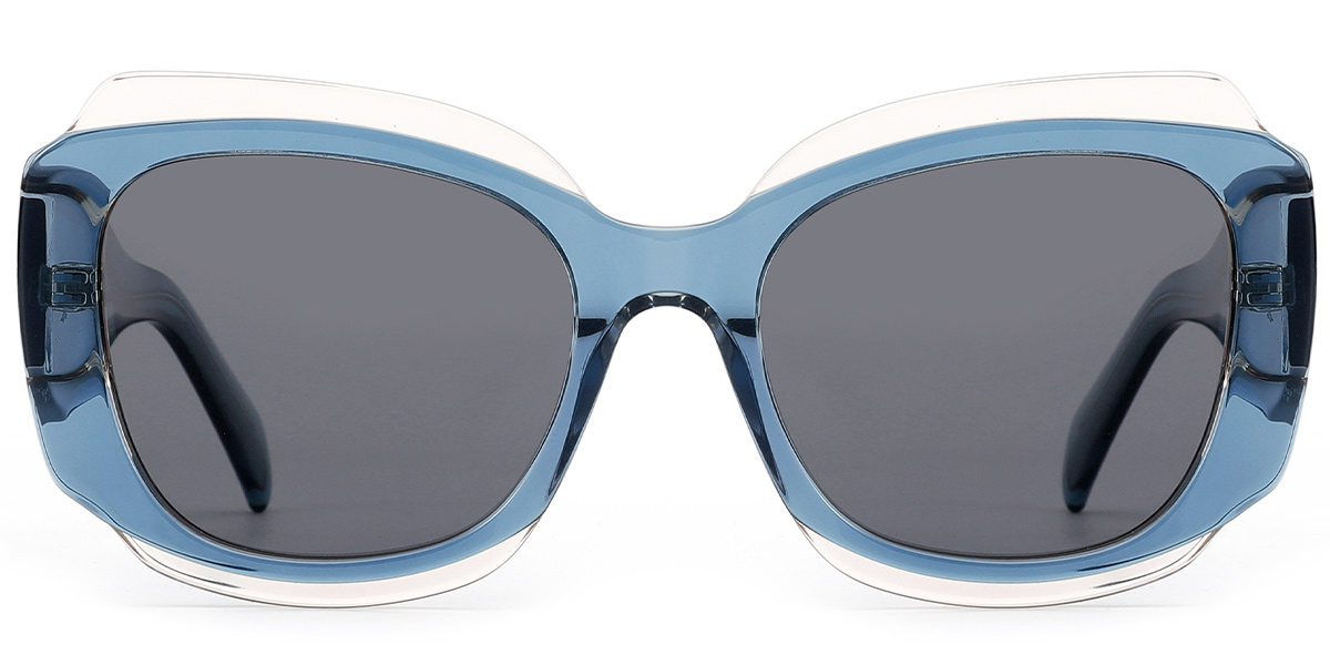 Acetate Square Sunglasses translucent-blue+dark_grey_polarized