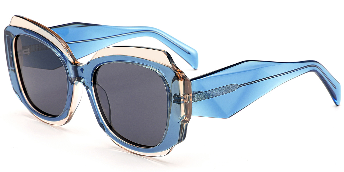 Acetate Square Sunglasses translucent-blue+dark_grey_polarized