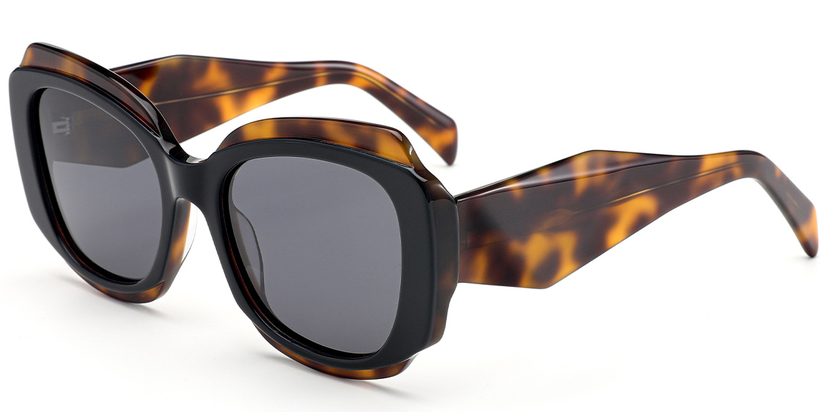 Acetate Square Sunglasses pattern-black+dark_grey_polarized