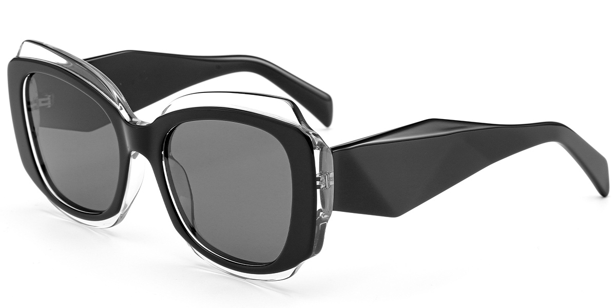 Acetate Square Sunglasses translucent-black+dark_grey_polarized