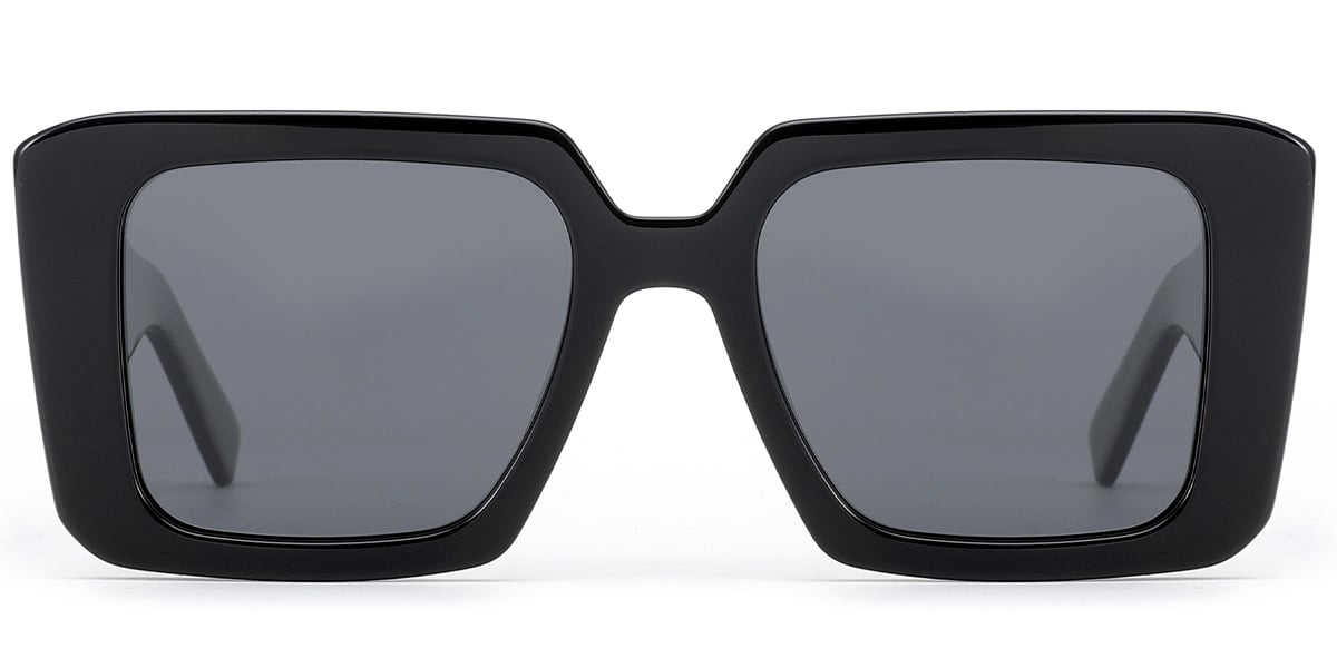 Acetate Square Sunglasses black+dark_grey_polarized