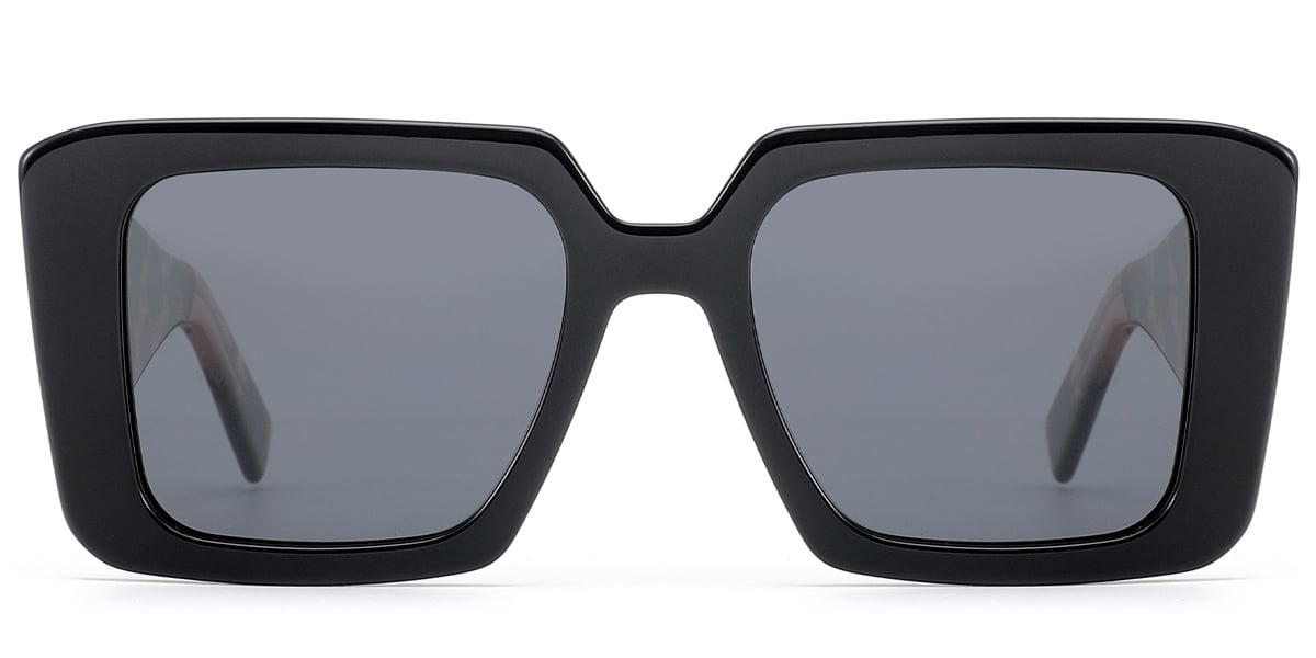 Acetate Square Sunglasses bright_black+dark_grey_polarized