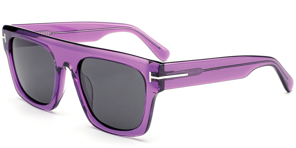 Acetate Square Sunglasses translucent-purple+dark_grey_polarized
