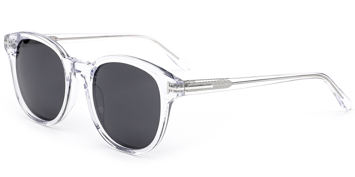 Acetate Round Sunglasses translucent+dark_grey_polarized