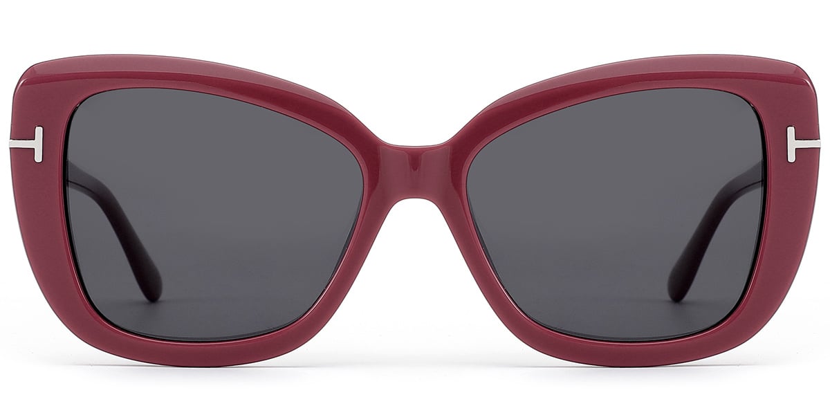 Acetate Square Sunglasses wine_red+dark_grey_polarized