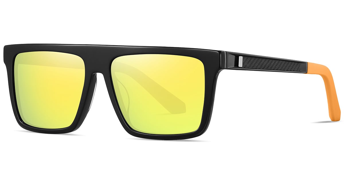 Acetate Square Sunglasses black+yellow_polarized
