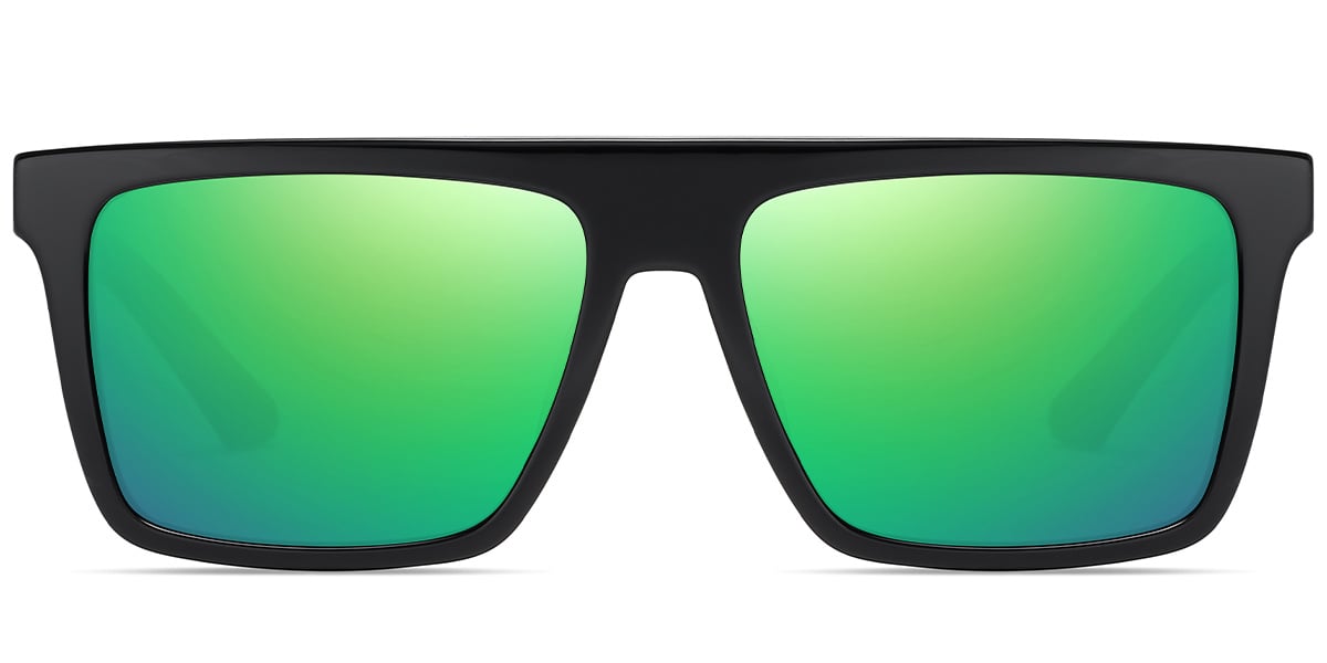 Acetate Square Sunglasses black+mirrored_green_polarized