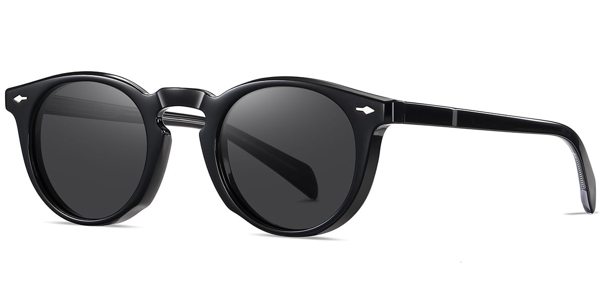 Acetate Round Sunglasses black+dark_grey_polarized