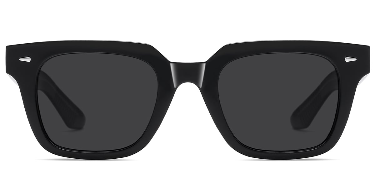 Acetate Square Sunglasses black+dark_grey_polarized