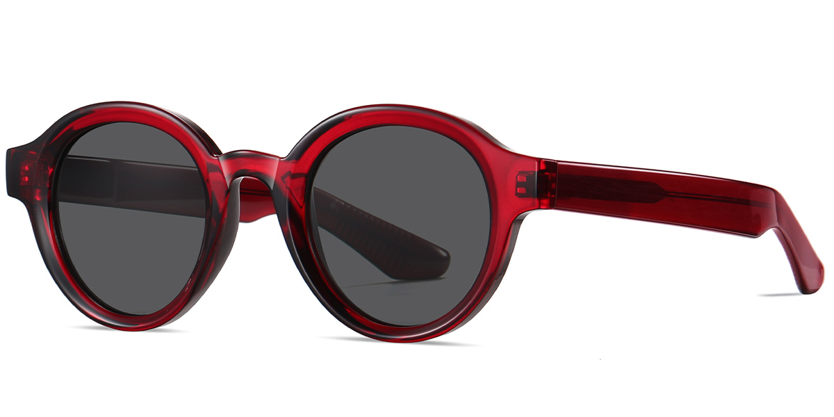 Acetate Round Sunglasses translucent-wine_red+dark_grey_polarized