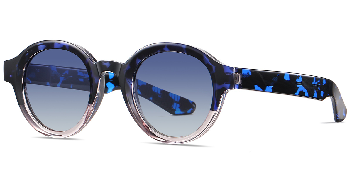 Acetate Round Sunglasses pattern-blue+gradient_blue_polarized