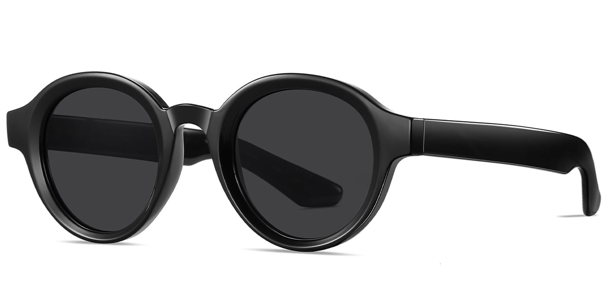 Acetate Round Sunglasses black+dark_grey_polarized
