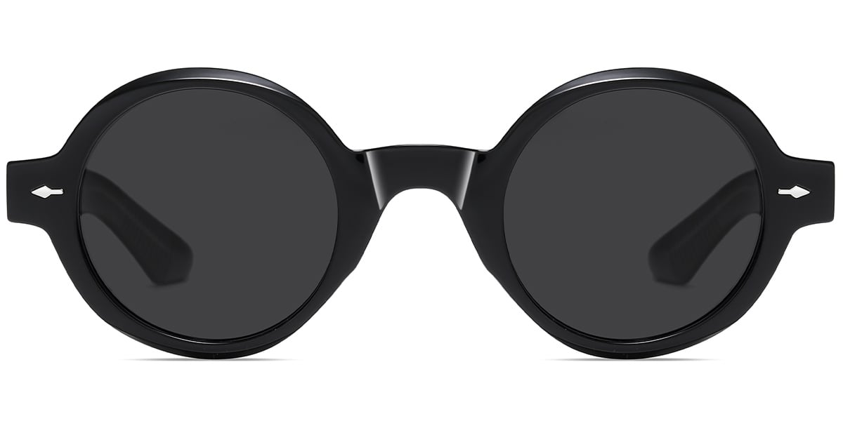 Acetate Round Sunglasses black+dark_grey_polarized