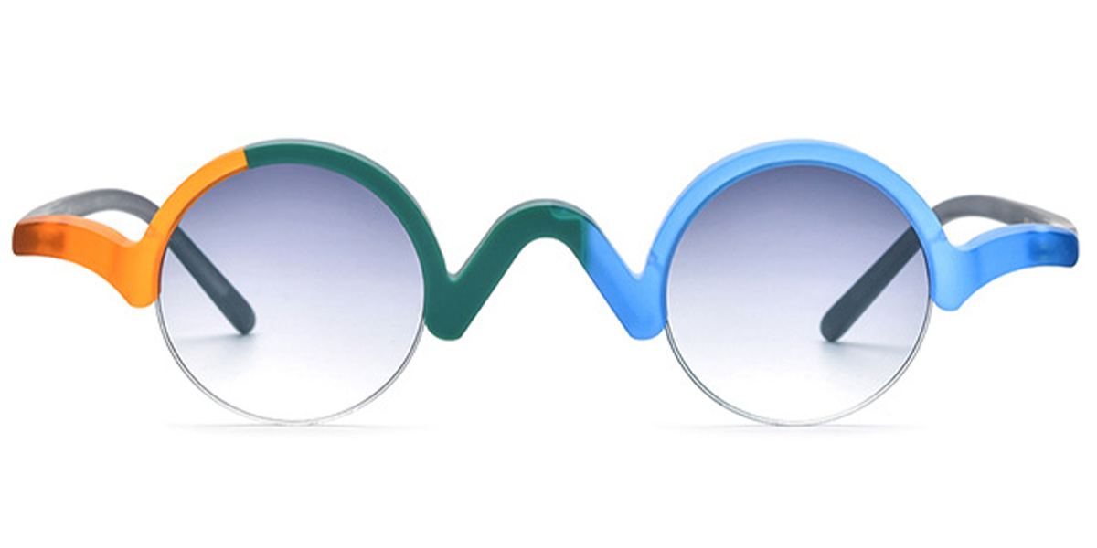 Acetate Round Sunglasses pattern-blue+gradient_grey