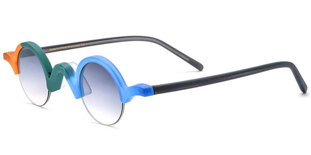 Acetate Round Sunglasses pattern-blue+gradient_grey