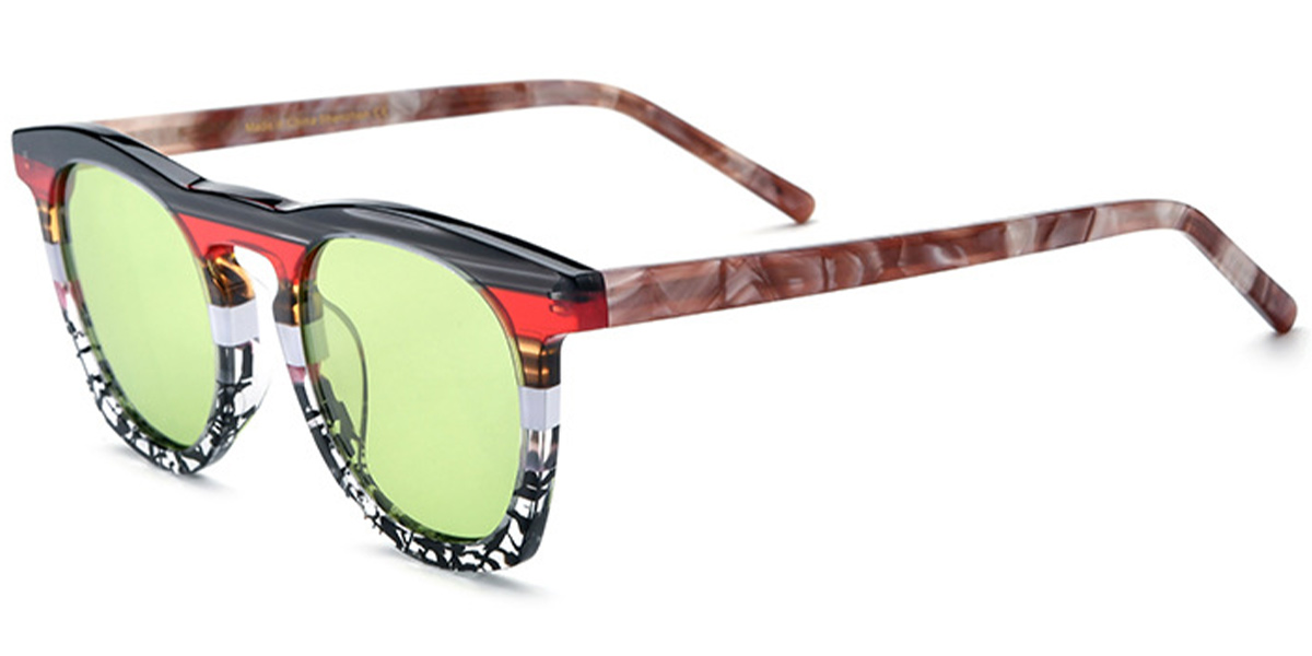 Acetate Square Sunglasses pattern-black+light_green_polarized