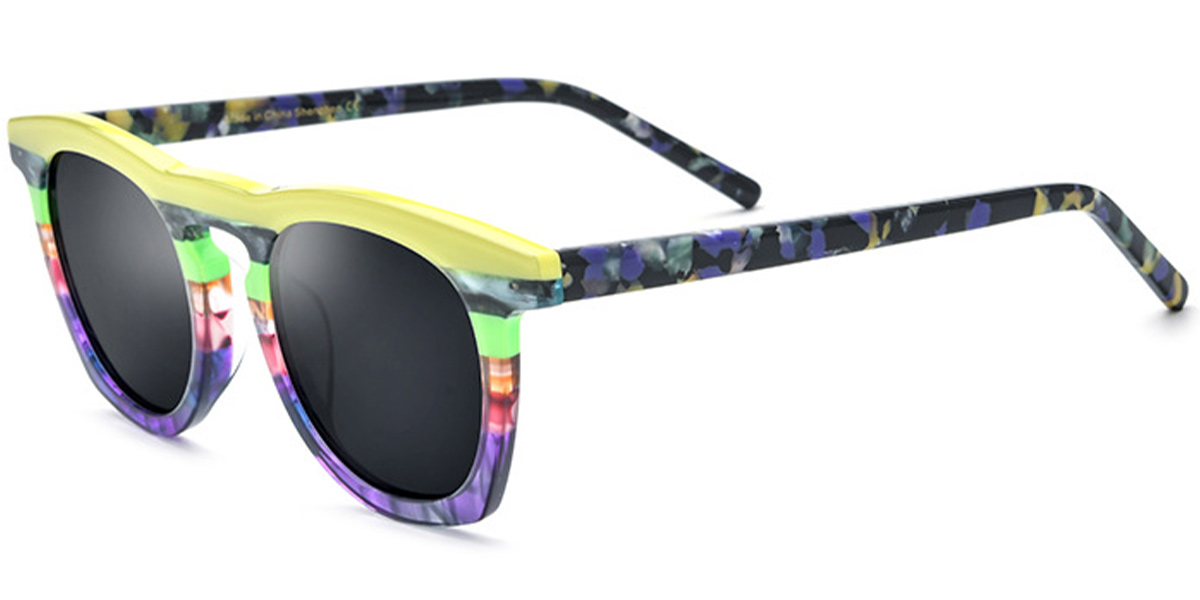 Acetate Square Sunglasses pattern-yellow+dark_grey_polarized