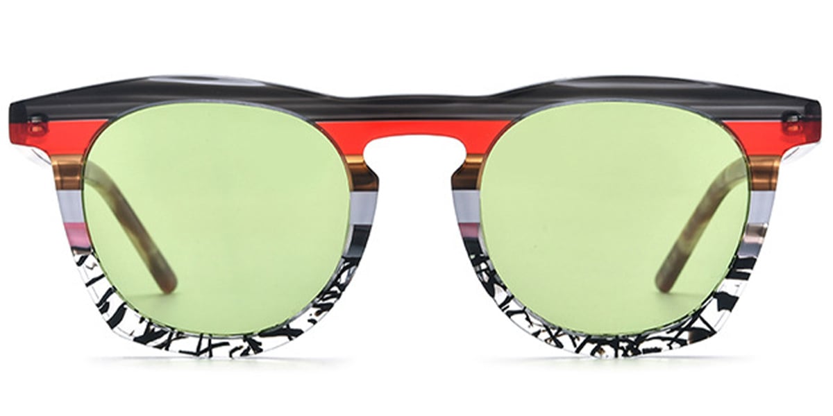 Acetate Square Sunglasses pattern-black+light_green_polarized