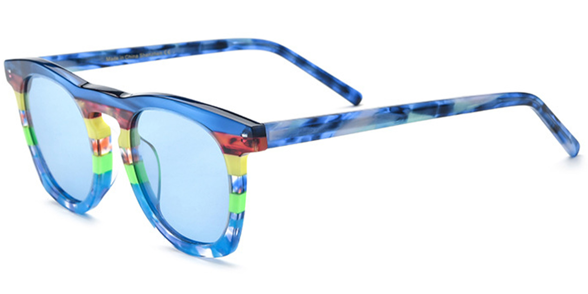 Acetate Square Sunglasses pattern-blue+blue_polarized