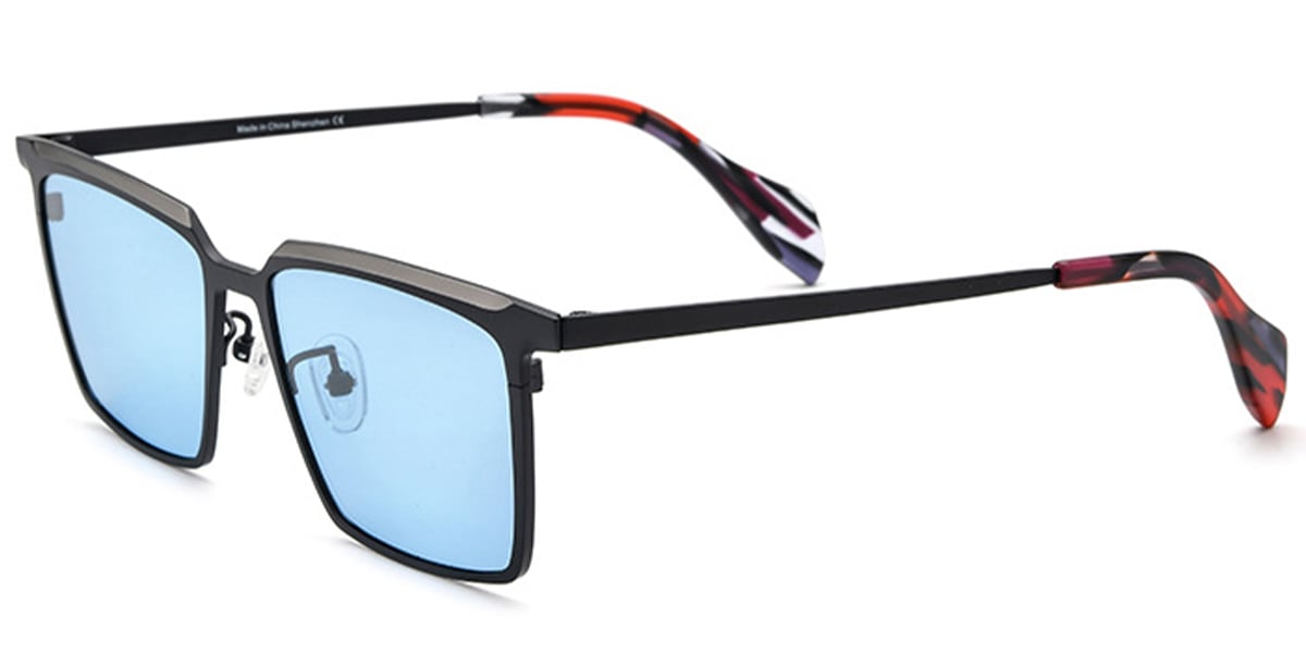 Titanium Rectangle Sunglasses pattern-grey+light_blue