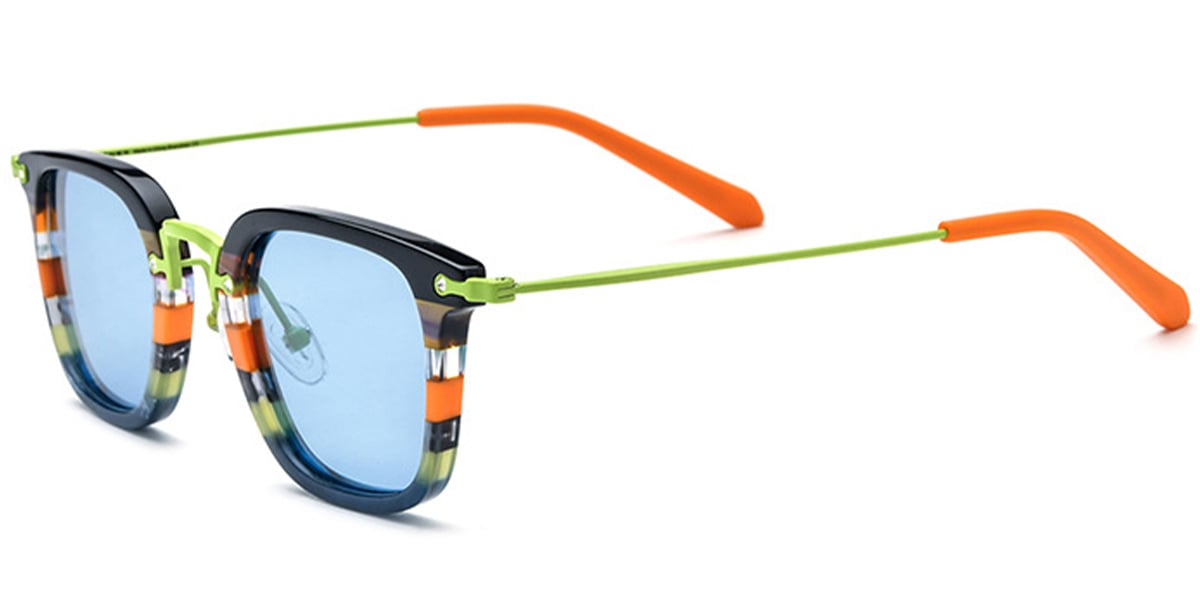 Acetate & Titanium Square Sunglasses pattern-grey+blue_polarized