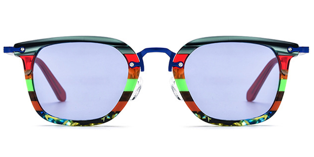 Acetate & Titanium Square Sunglasses pattern-green+purple_polarized