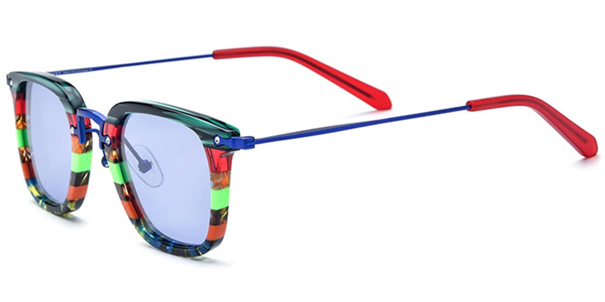 Acetate & Titanium Square Sunglasses pattern-green+purple_polarized